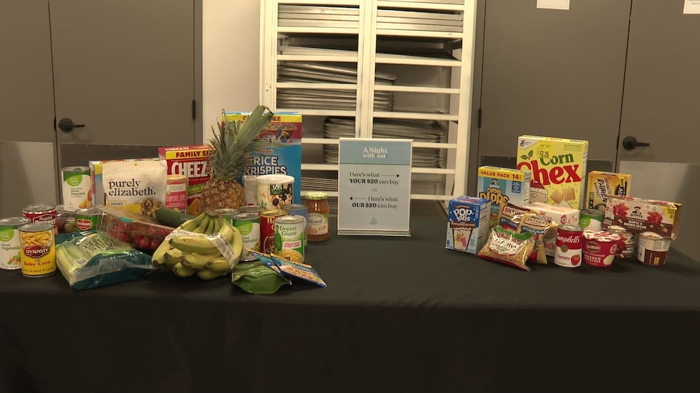 The exhibition shows what $ 20 can buy in healthy foods versus unhealthy foods