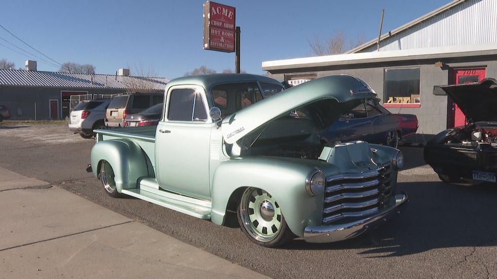 The 1953 Chevy, built by students from the 2025 Kustom Built Cars program sits outside Acme...